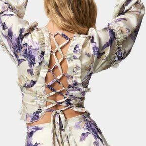 Bebe Yoryu Ruffle Wrap Top, Floral, Size 0